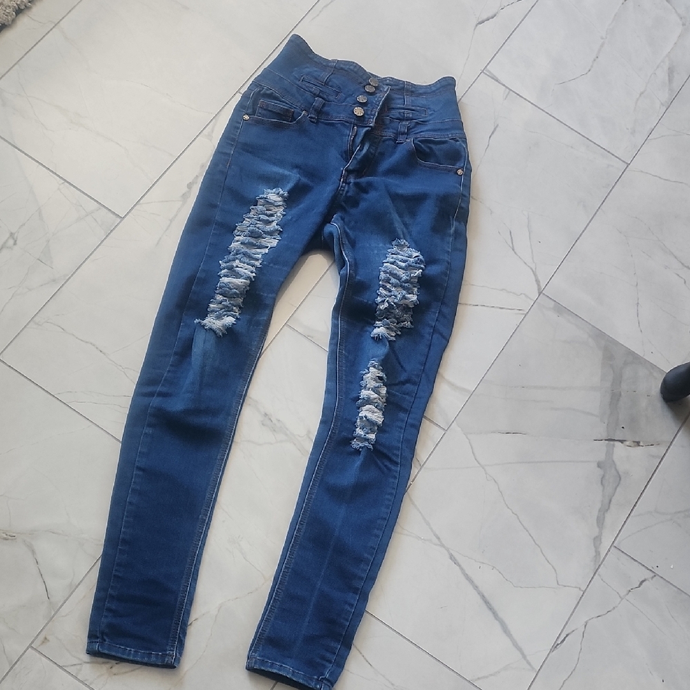 High Rise Distressed Denim Jeans for Women